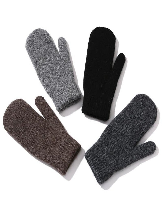 OVOY Mens Winter Warm Large Size Knit Mittens - Cold Weather Thick Lining Knit Gloves for Outdoor - Image 3